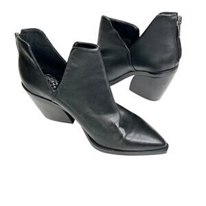 Vince Camuto Gigiettia Black Soft Leather Split Shaft Bootie Block Heel 7.5